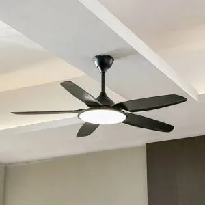 Lucande LED-Deckenventilator Divian, schwarz, DC, leise, CCT Divian, schwarz, für Wohn- / Esszimmer, Metall, Modern