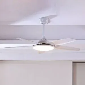 Lucande LED-Deckenventilator Divian, weiß, DC, leise, CCT Divian, weiß / opal, für Wohn- / Esszimmer, Metall, Modern