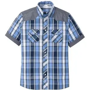bonprix Kurzarmhemd mit Denim-Besatzblau 39Herren