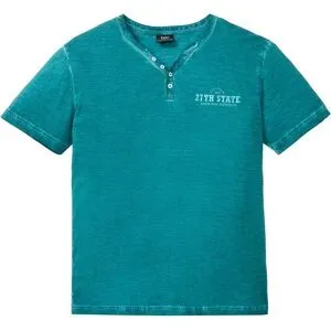 bonprix Henleyshirt, Kurzarm in gewaschener Optik aus reiner Bio-Baumwollepetrol 52Herren