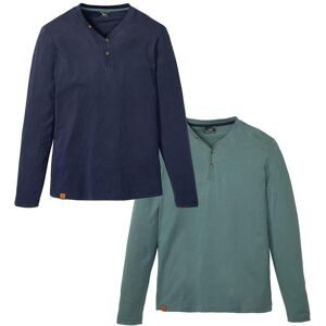 bonprix Langarm-Henleyshirt aus reiner Bio-Baumwolle (2er Pack)blau 52Herren