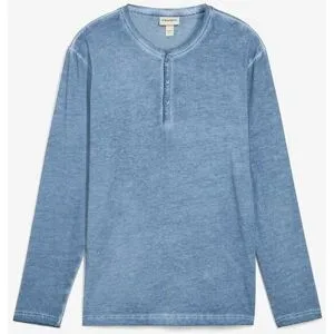 bonprix Henleyshirt, Langarm in gewaschener Optik aus reiner Bio-Baumwolleblau 56Herren