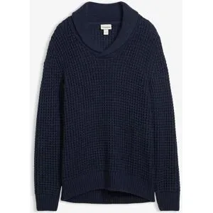 bonprix Grobstrick-Schalkragenpullover mit Waffelstrukturblau 60Herren