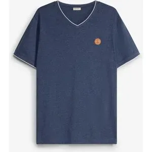 bonprix T-Shirt mit V-Ausschnitt in Doppeloptikblau 52Herren