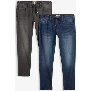 bonprix Leichte Regular Fit Stretch-Jeans mit elastischem Bund, Straight (2er Pack)blau 38Herren