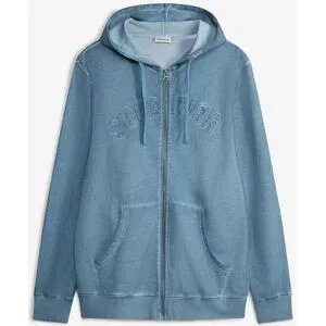bonprix Kapuzen-Sweatjacke in gewaschener Optik aus reiner Baumwolleblau 52Herren