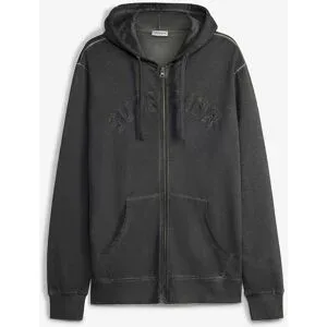 bonprix Kapuzen-Sweatjacke in gewaschener Optik aus reiner Baumwollegrau 52Herren