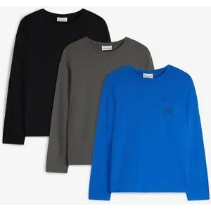 bonprix Langarmshirt aus weicher Bio Baumwolle mit Brusttasche (3er Pack)blau 164Knaben