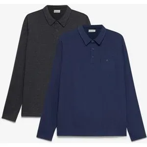 bonprix Polo-Langarmshirt mit Brusttasche (2er Pack)blau 44Herren