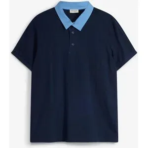 bonprix Piqué-Poloshirt mit gewebtem Kragen aus reiner Bio-Baumwolleblau 48Herren