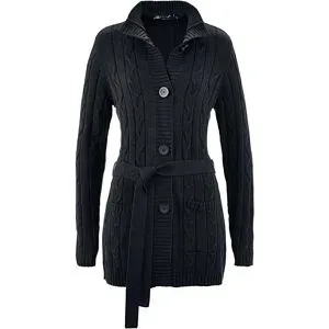 bonprix Longstrickjacke aus reiner Baumwolleschwarz 36Damen