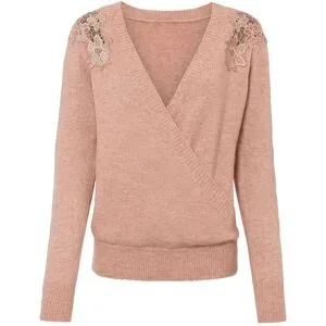 bonprix Strickpullover in Wickel-Optik, Schultern mit Cut-Out und Spitzeneinsatz