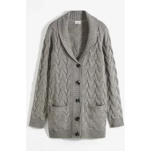 bonprix Longstrickjacke mit Schalkragen und Zopfmustergrau 44Damen