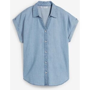 bonprix Jeans-Kurzarmbluse mit Leinenblau 36Damen