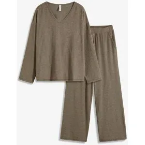 bonprix Oversized Loungewear Hausanzug aus weicher Rippebraun 48Damen