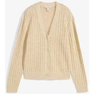 bonprix Ajour-Strickjacke mit Leinenanteilbeige 36Damen