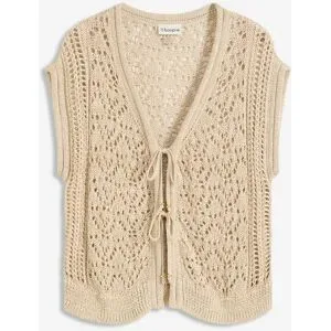 bonprix Ajour-Strickweste mit Viskose und Glitzergarnbeige 36Damen