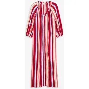 bonprix gestreiftes Kaftan-Kleid aus strukturierter Viskoserot 42Damen