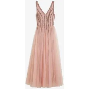 bonprix Maxikleid aus feinem Tüll mit Paillettenstickereirosa 46Damen