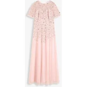 bonprix Maxikleid für festliche Anlässe, mit Tüll-Obermaterial, mit kurzem Arm