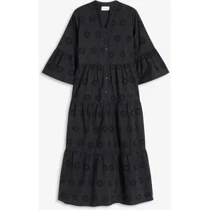 bonprix Midikleid aus reiner Baumwolle, A-Linien-Passform, 3/4-Ärmel, mit Stehkragen