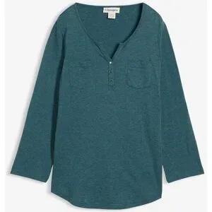bonprix Baumwoll-Henleyshirt mit Knopfleistepetrol 52Damen
