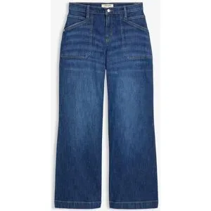 bonprix Wide-Leg-Jeans Mid Waist mit aufgesetzten Taschenblau 52Damen