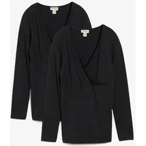 bonprix 2-in-1 Umstandsshirts und Stillshirts aus Bio-Baumwolle (2er Pack)schwarz 40Damen