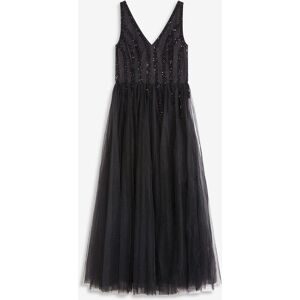 bonprix Maxikleid aus feinem Tüll mit Paillettenstickereischwarz 36Damen