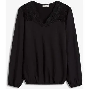 bonprix Langarmshirt mit Spitzeschwarz 48Damen