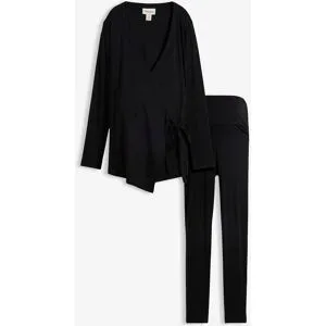 bonprix Set aus Umstands-Wickelshirt mit bequemer Leggings (2-tlg.Set)schwarz 32Damen