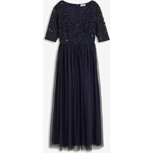 bonprix Abendkleid aus zartem Tüll mit Paillettenstickereiblau 48Damen
