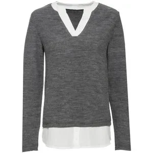 bonprix Feinstrickpullover mit Bluseneinsatzgrau 36Damen