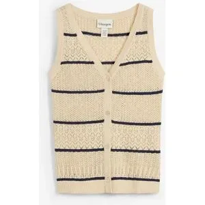 bonprix Ajour-Strickweste mit Leinenanteilbeige 48Damen