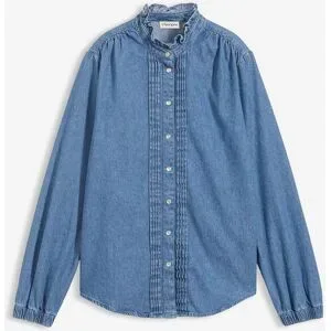 bonprix Jeansbluse aus Bio-Baumwolle, mit Volantsblau 44Damen
