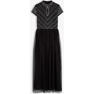 bonprix Maxikleid mit Perlenstickereischwarz 32Damen