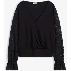 bonprix Langarmshirt mit Spitzeschwarz 36Damen