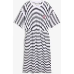 bonprix Gestreiftes Jerseykleid mit Stickereiblau 52Damen