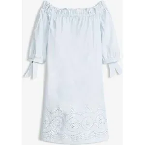 bonprix Off-Shoulder-Kleid aus reiner Baumwolle mit Lochstickereiblau 42Damen