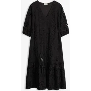 bonprix Midikleid aus reiner Baumwolle mit Lochstickereischwarz 38Damen