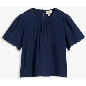 bonprix Kurzarmbluse aus luftigem Musselinblau 46Damen
