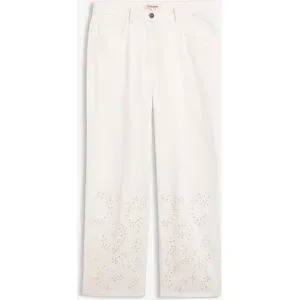 bonprix Twillhose aus Baumwoll-Mix mit Broidery Anglaiseweiß 48Damen