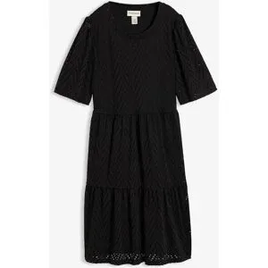 bonprix Shirtkleid mit Lochstickerei aus Borkenkreppschwarz 40Damen
