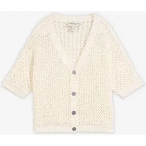 bonprix Ajour-Strickjacke mit Leinenanteilweiß 48Damen
