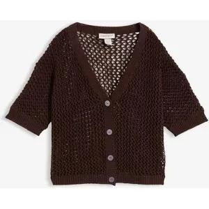 bonprix Ajour-Strickjacke mit Leinenanteilbraun 40Damen
