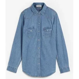 bonprix Jeanshemd bequeme Passform, po-bedeckende Länge, unifarbenes Design