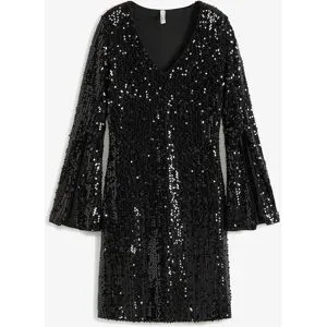bonprix Paillettenkleid mit Trompeten-Ärmelschwarz 36Damen