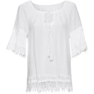 bonprix Tunika mit Spitze aus softer Viskoseweiß 48Damen