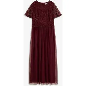 bonprix Maxikleid aus feinem Tüll mit Paillettenstickereirot 48Damen