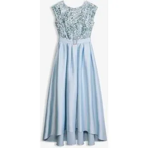 bonprix Abendkleid aus glänzendem Satin mit Paillettenblau 40Damen